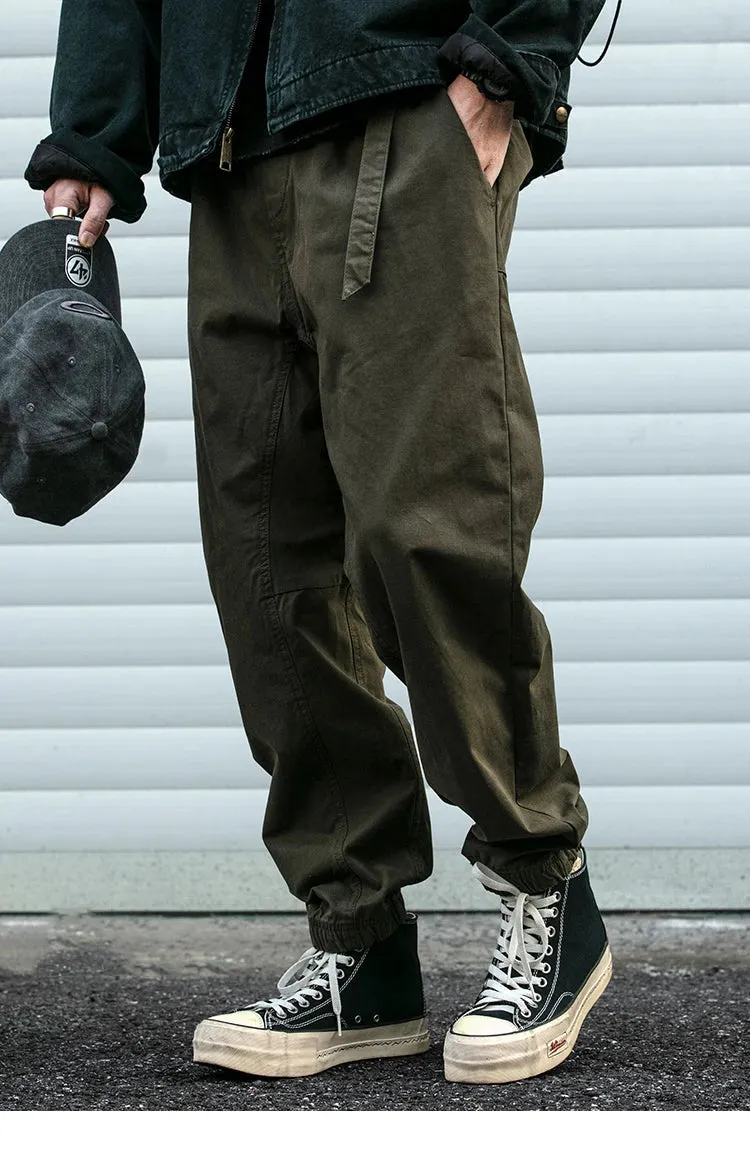 Belted Woven Utility Joggers