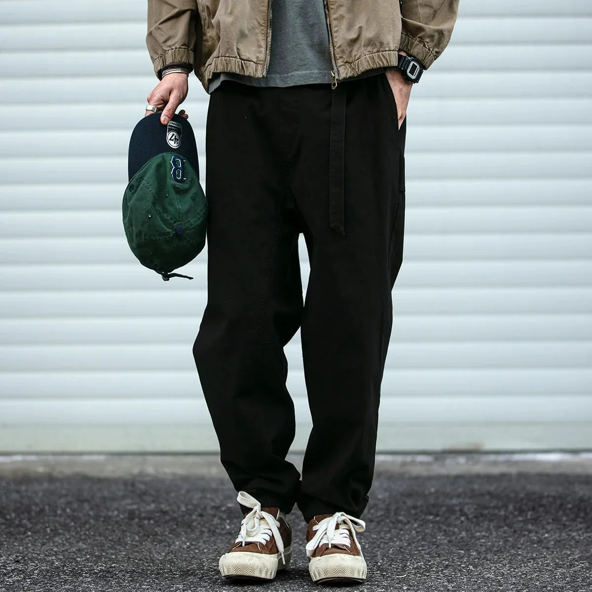 Belted Woven Utility Joggers