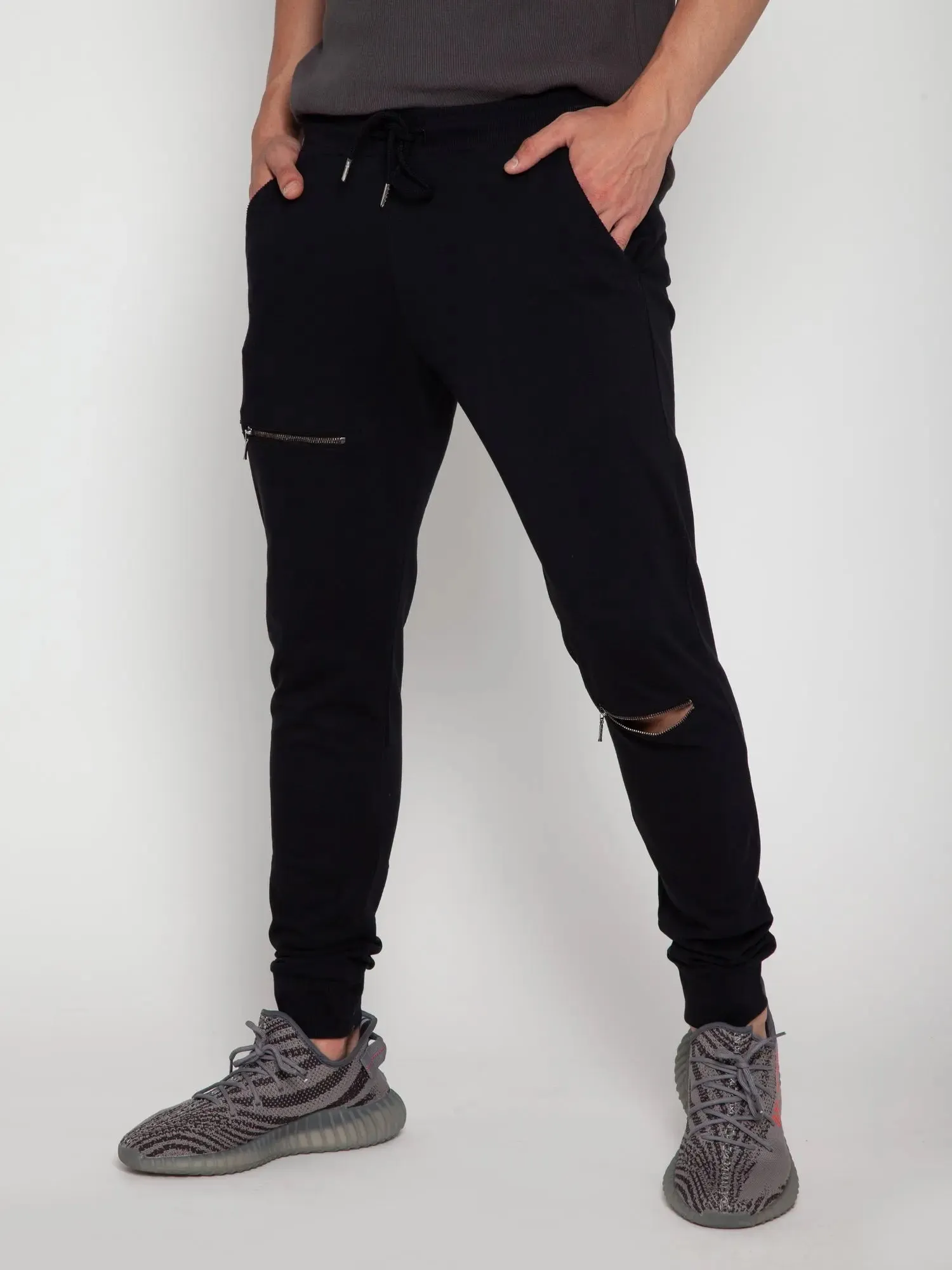 Black Tapered Zip Joggers