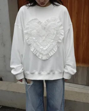 Cotton lace heart sweatshirt