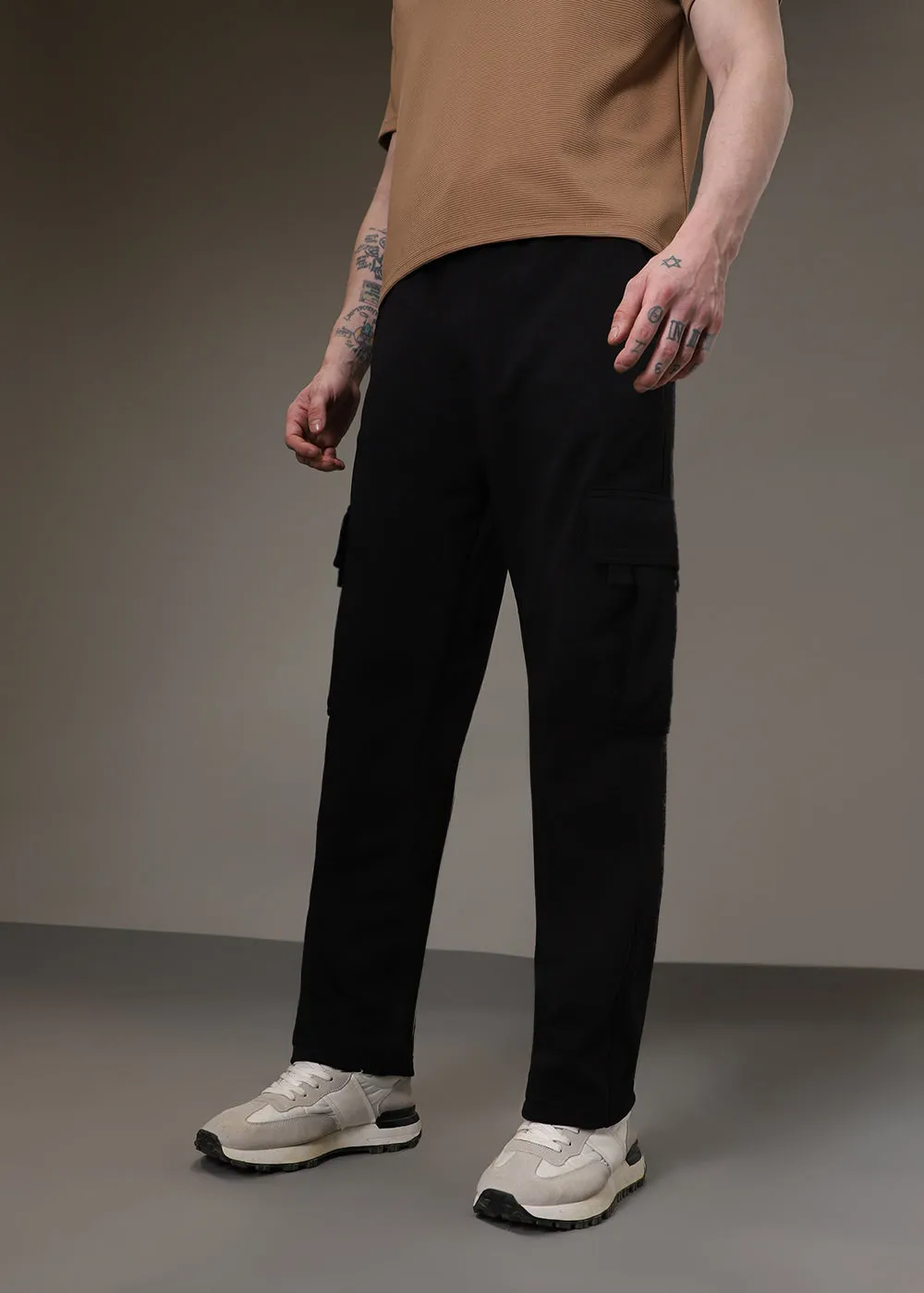 Jet Black Cargo Joggers