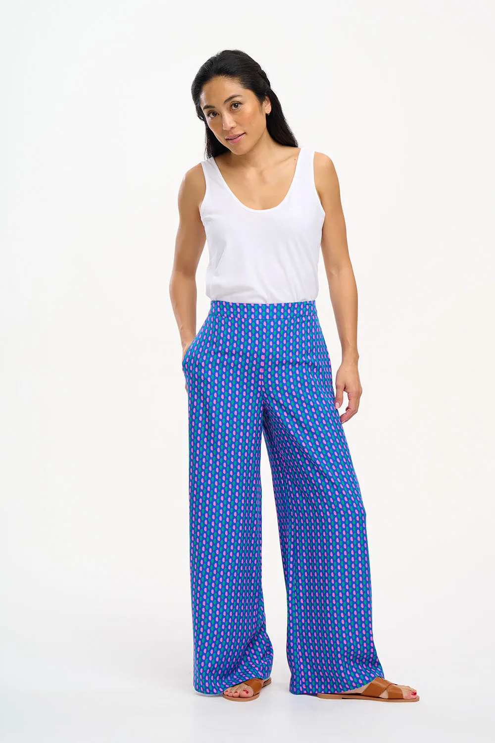 Patsy Palazzo Pants - Blue, Dotted Lines