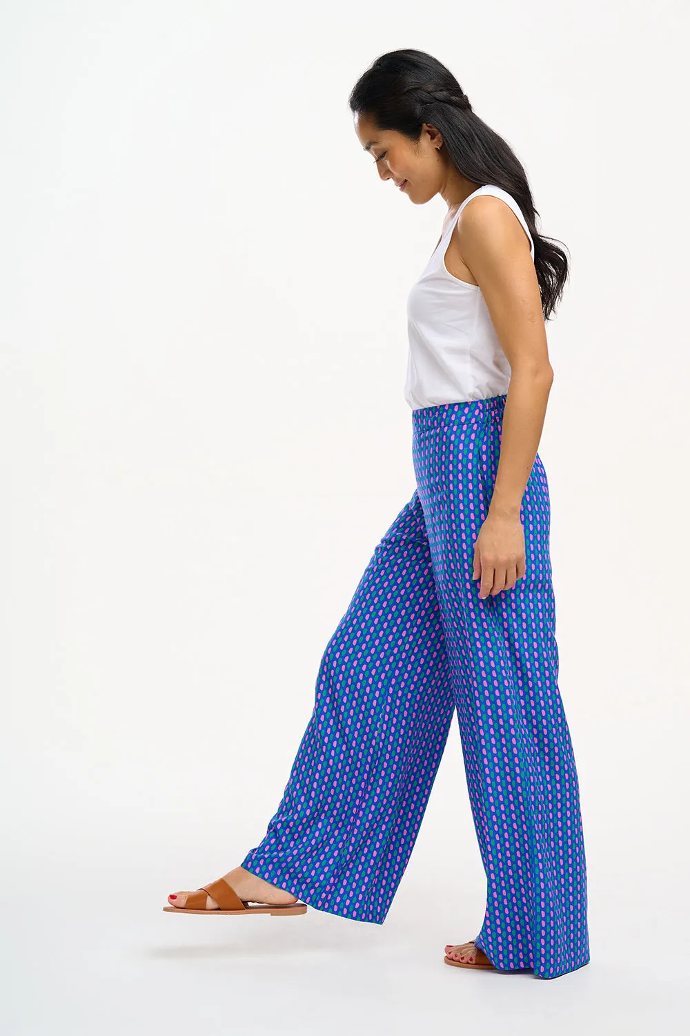 Patsy Palazzo Pants - Blue, Dotted Lines