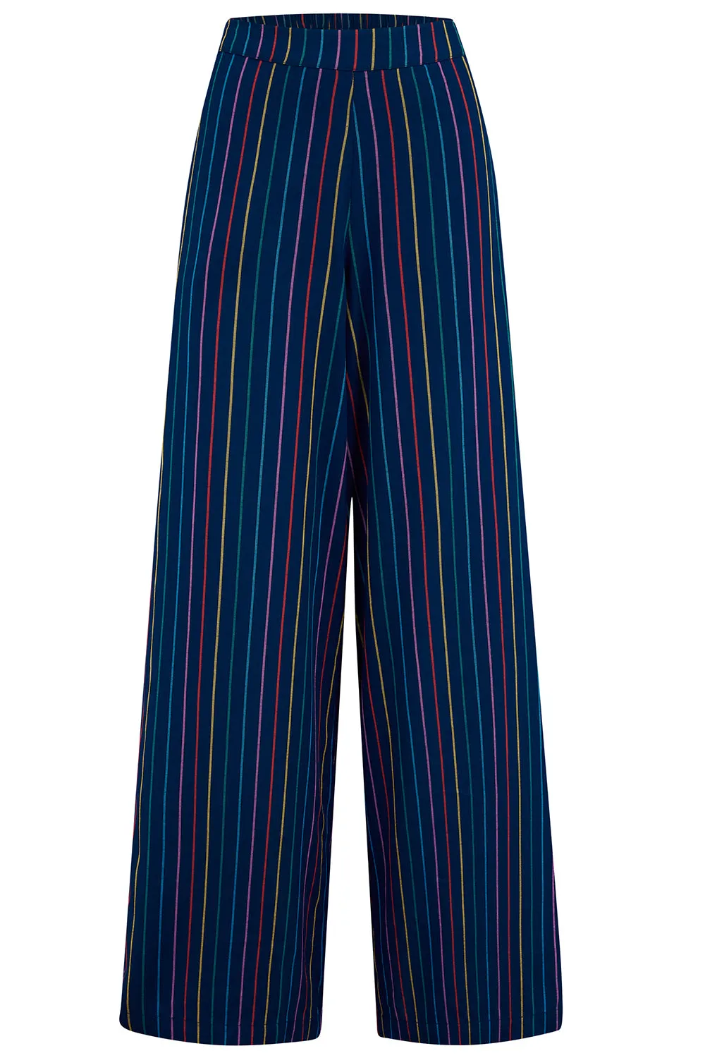 Patsy Palazzo Pants - Navy, Thin Rainbow Stripe