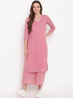 Pink High Slit Kurta-Palazzo