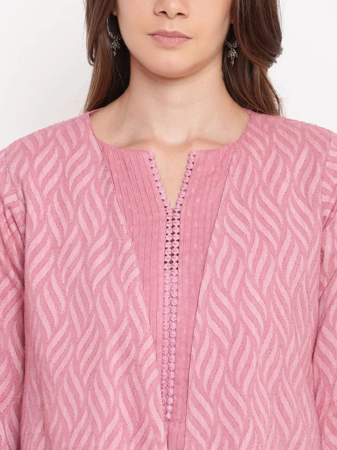 Pink Pin-Tucks Kurta-Palazzo-Jacket