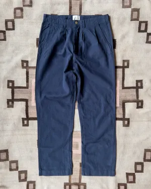 Pleated Cotton Linen Twill Chino - Deep Navy