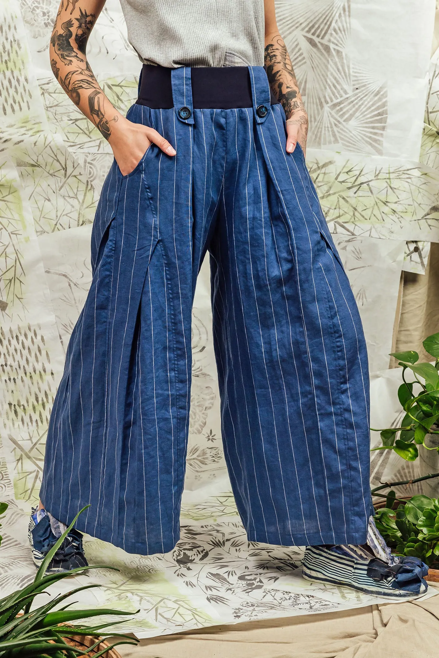 SL24 ADLAI PALAZZO PANTS - AZURE PINSTRIPE