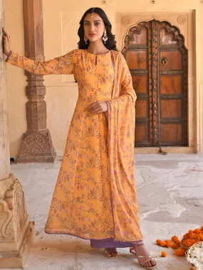 Yellow Georgette Floral Print Kurta Palazzo Set